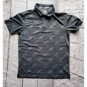 Puma Golf Polo Grey Feathers Size M Memorial Tournament Emblem On Sleeve